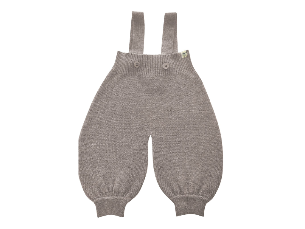 Babylatzhose in camel melange aus Merinowolle mit zwei verstellbaren Knöpfen an den Trägern