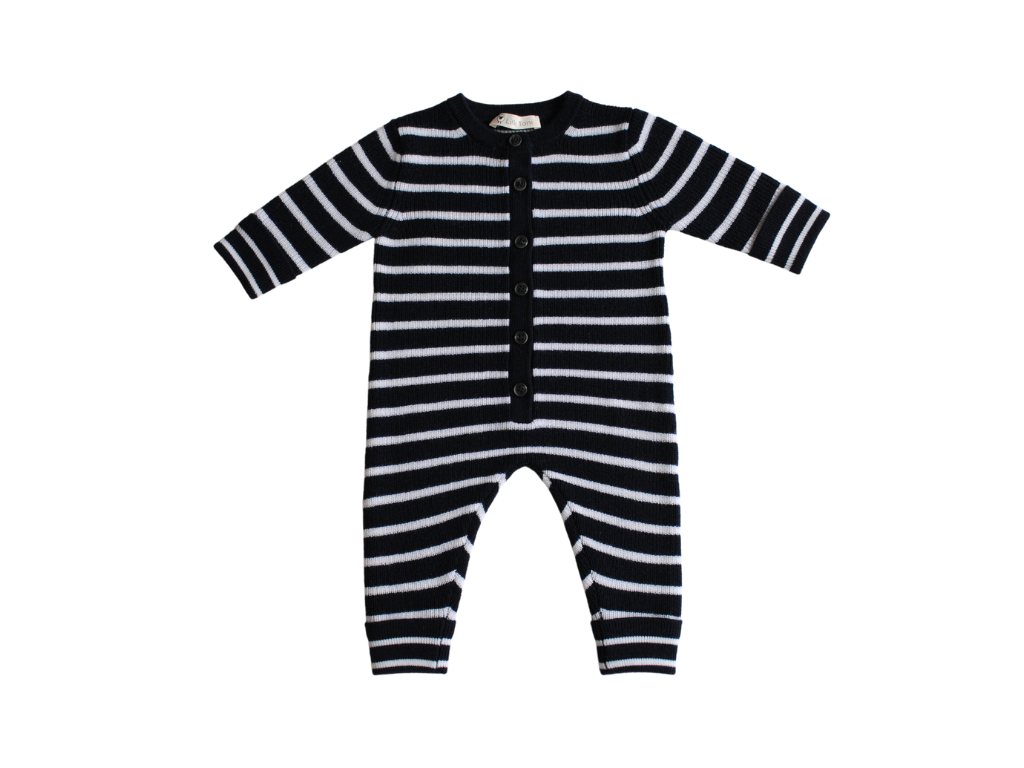 Babystrampler in marine offwhite gestreift zum Krempeln von Armen und Beinen