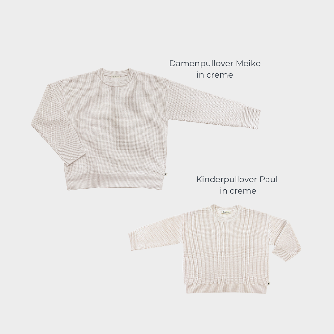 Geschenkset aus Damenpullover "Meike" und Kinderpullover "Paul" in creme