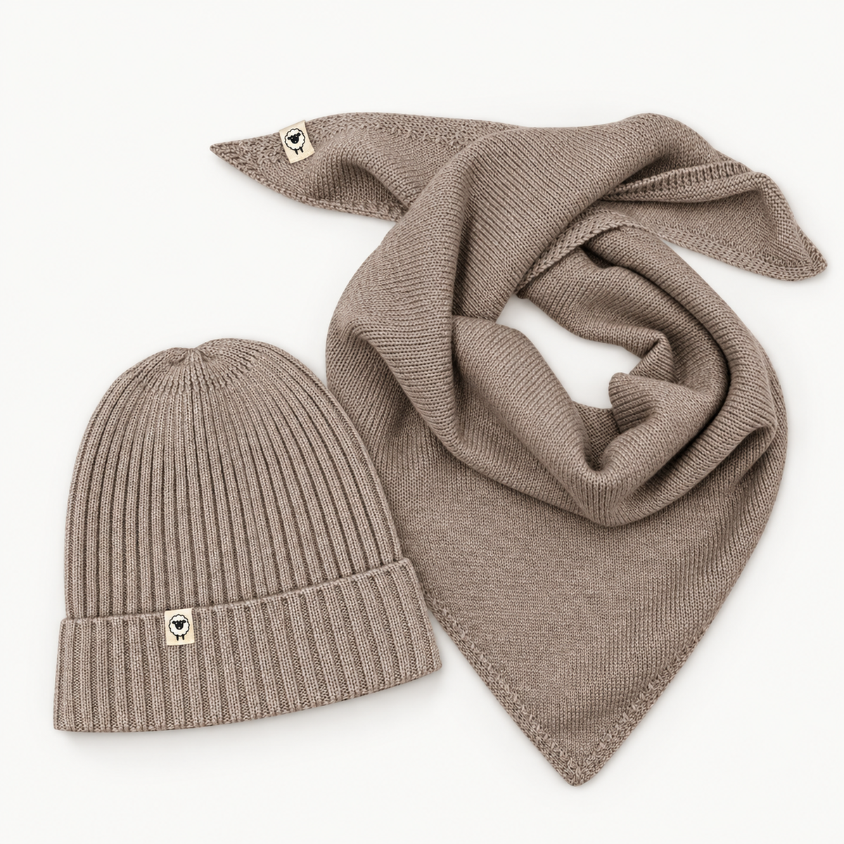 Geschenkset ab 1 Jahr: Mütze Emma & Dreieckstuch Elise in camel melange