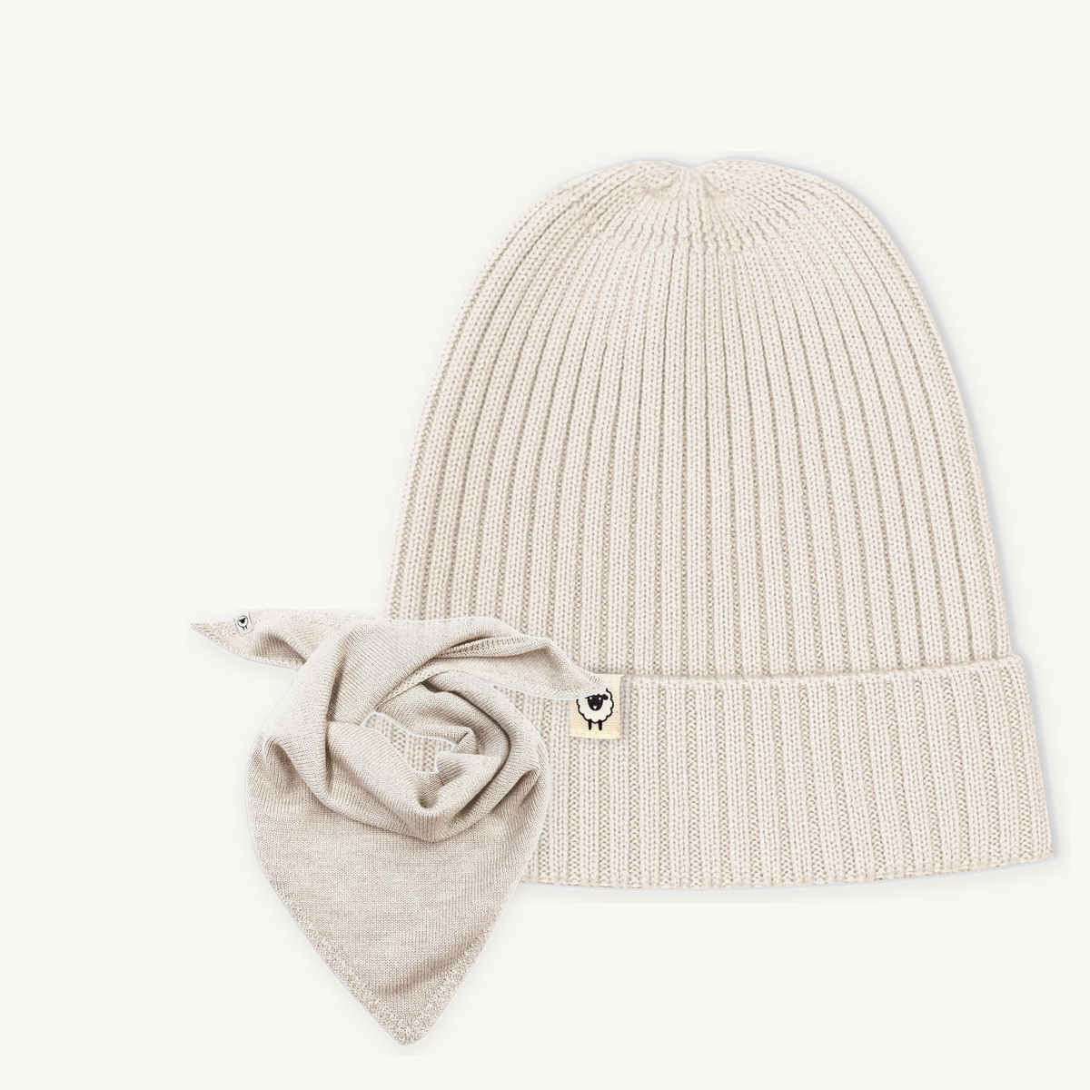 Geschenkset ab 1 Jahr: Mütze Emma und Dreieckstuch Elise in creme – Lille Toni